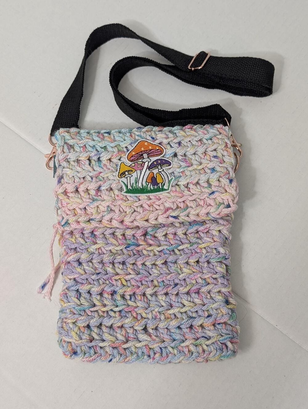 Handmade Pastel Mushroom Crochet Crossbody Bag, Boho Cottagecore Knit Purse